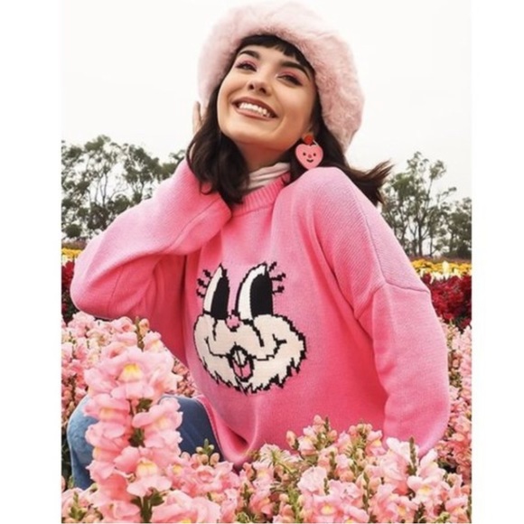 Lazy Oaf Women's Pink Bunny Funnel Neck Sweater🐰 - Picture 3 of 8